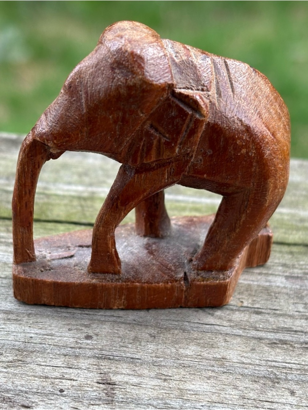 Hand Carved Wooden Elephant Mini Figurine Boho Decor Folk Art Statue